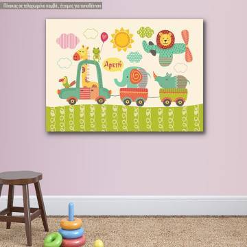 Kids canvas print Train with baby animals 2