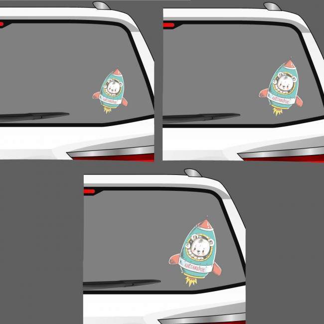 Baby car sticker Bear in Rocket personalized