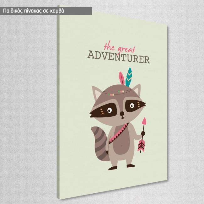 Kids canvas print The great adventurer, with racoon