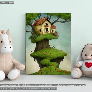 Πίνακας παιδικός σε καμβά Tree house, καμβάς τελαρωμένος