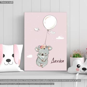 Kids canvas print Koala with balloons at clouds