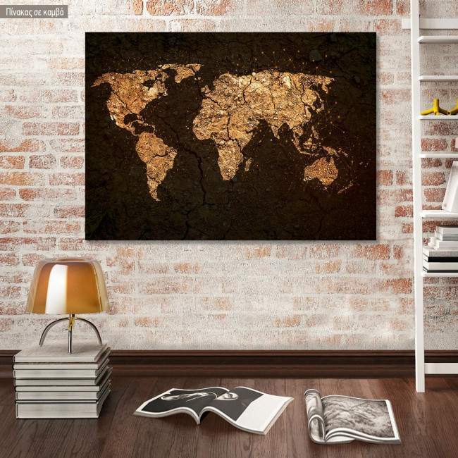Πίνακας σε καμβά χάρτης παγκόσμιος, grunge
