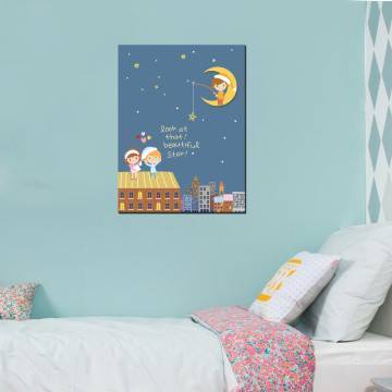 Πίνακας παιδικός σε καμβά That beautifull star, καμβάς τελαρωμένος, κοντινό 2