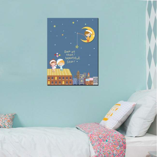 Πίνακας παιδικός σε καμβά That beautifull star, καμβάς τελαρωμένος