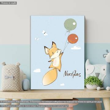 Kids canvas print Fox with balloons at clouds