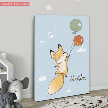 Kids canvas print Fox with balloons at clouds 2