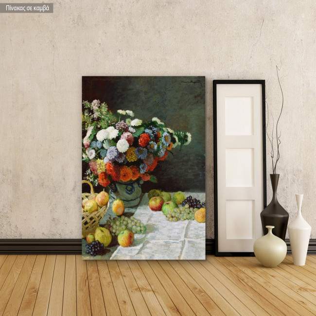 Πίνακας ζωγραφικής Flowers and fruit, Monet C, αντίγραφο σε καμβά
