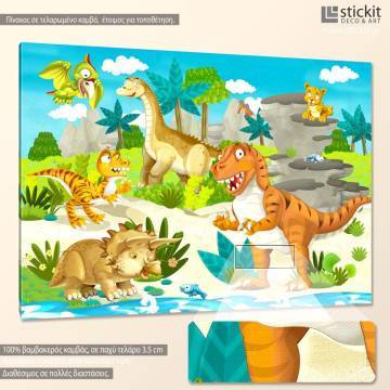 Πίνακας παιδικός σε καμβά The dinosaur land, καμβάς τελαρωμένος 2