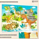 Πίνακας παιδικός σε καμβά The dinosaur land, καμβάς τελαρωμένος κοντινό