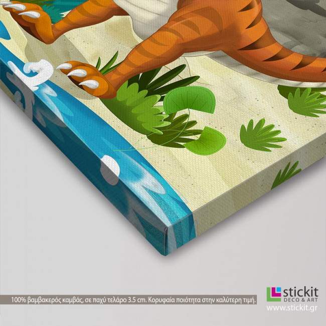 Πίνακας παιδικός σε καμβά The dinosaur land, καμβάς τελαρωμένος λεπτομέρεια