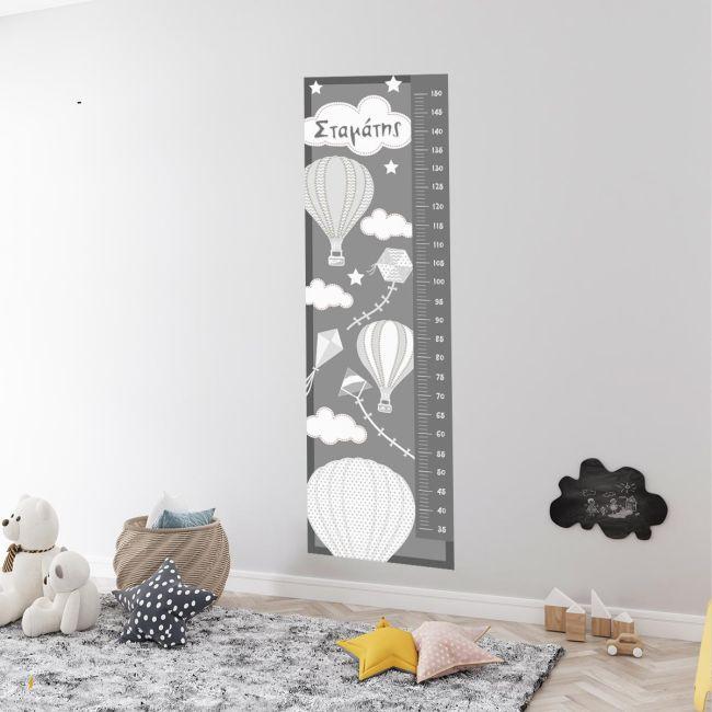 Wall stickers height measure Balloons in the night sky gray theme
