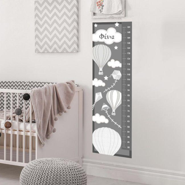 Wall stickers height measure Balloons in the night sky gray theme