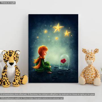 Μικρός πρίγκιπας και τριαντάφυλλο Παιδικός πίνακας σε καμβά, καμβάς τελαρωμένος