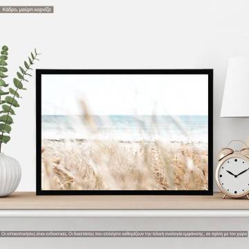 Dried reeds, turquoise sea III, κάδρο, μαύρη κορνίζα