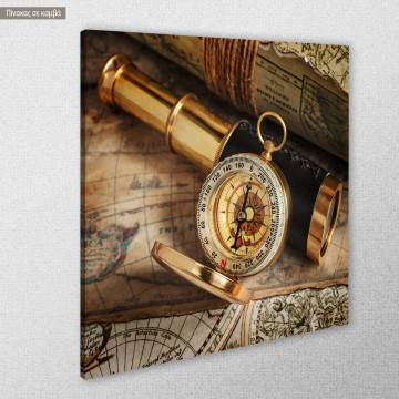 Canvas print Vintage compass, telescope and map 2