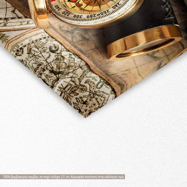 Canvas print Vintage compass, telescope and map