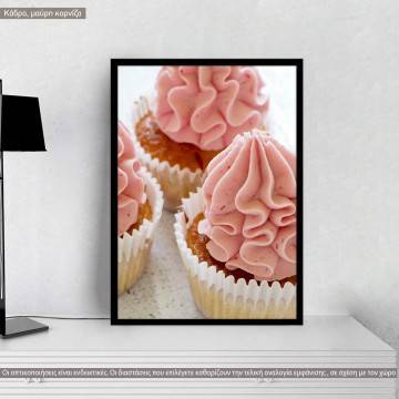Pink cupcakes, κάθετο, κάδρο, μαύρη κορνίζα