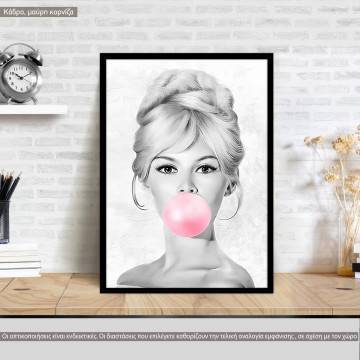 Brigitte Bardot bubble gum, κάδρο, μαύρη κορνίζα