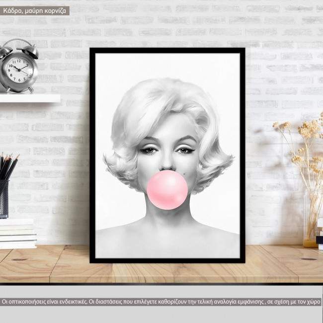 Marilyn Monroe bubble gum, κάδρο, μαύρη κορνίζα