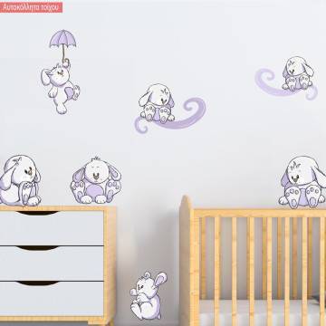 Kids wall stickers Mauve bunnies, large set