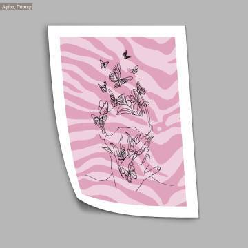 Butterflies in pink tiger print, κάδρο, μαύρη κορνίζα 2