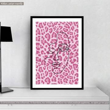 Curls οn pink leopard print , κάδρο, μαύρη κορνίζα