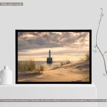 Lighthouse in sunset, κάδρο, μαύρη κορνίζα
