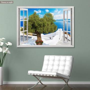 Canvas print Window Santorini view