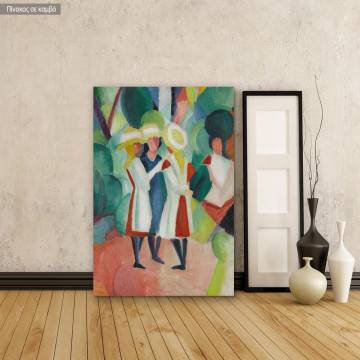 Canvas print Three girls in yellow straw hats, Macke A.