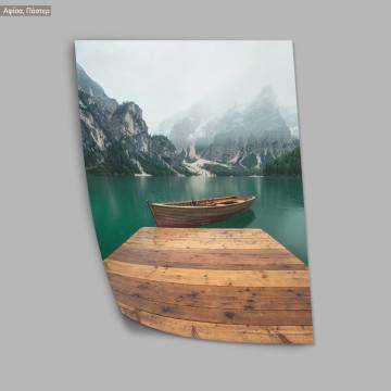 Green lake, white mountain and a boat, κάδρο, μαύρη κορνίζα 2