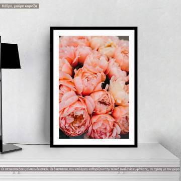 Bouquet Orange roses, κάδρο, μαύρη κορνίζα