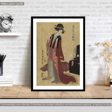 Woman trying on kimono, Torii Kiyomine, κάδρο, μαύρη κορνίζα