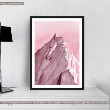 Mountain in pink watercolor, κάδρο, μαύρη κορνίζα
