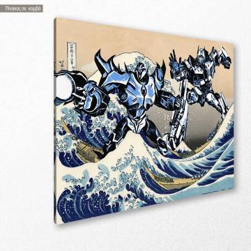 Canvas print Transformers and the great wave, (based on The great wave of Kanagawa by Hokusai) 2