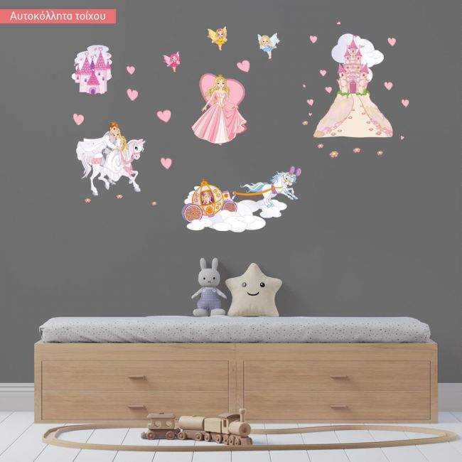 Αυτοκόλλητα τοίχου παιδικά πριγκίπισσα, νεράιδες, κάστρο, πρίγκιπας, Πριγκίπισσα και η μαγική περιπέτεια