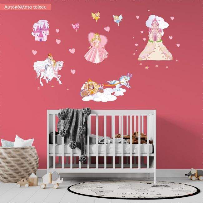 Αυτοκόλλητα τοίχου παιδικά πριγκίπισσα, νεράιδες, κάστρο, πρίγκιπας, Πριγκίπισσα και η μαγική περιπέτεια