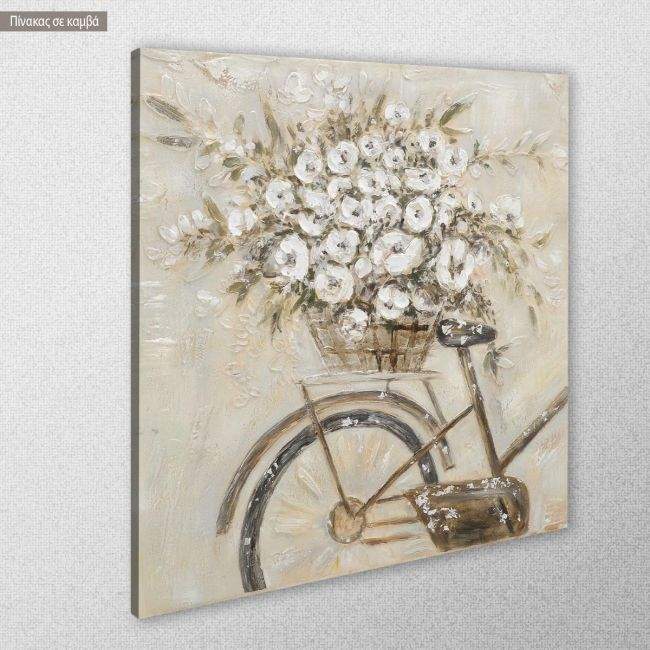 Πίνακας σε καμβά Bicycle and flowers, κοντινό