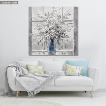 Canvas print Blue vase, white flowers