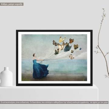 Turquoise dress with butterflies, poster