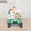 Wooden figure printed Cute little animals driving a car