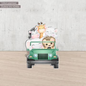 Wooden figure printed Cute little animals driving a car 2