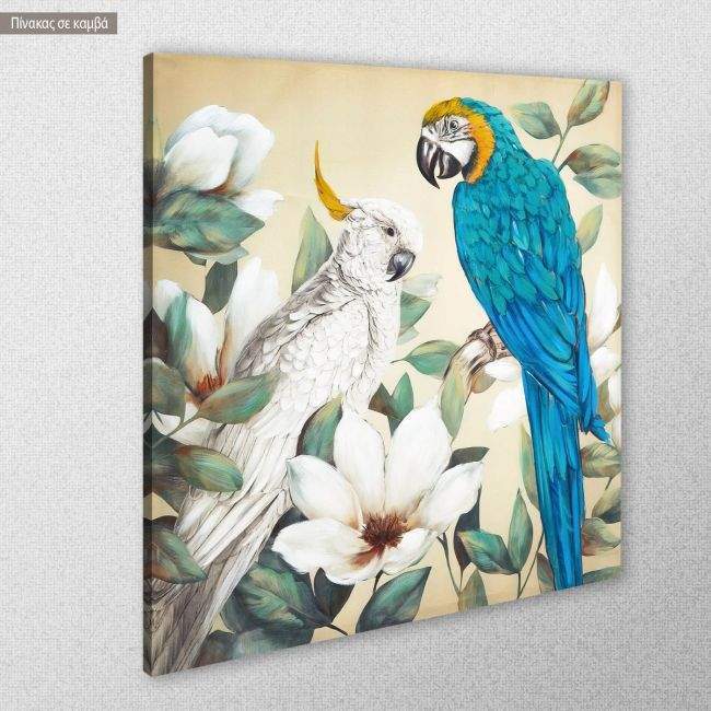 Πίνακας σε καμβά A pair of parrots, κοντινό