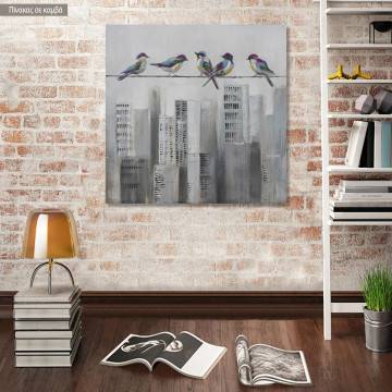 Canvas print Gray city, colorful birds