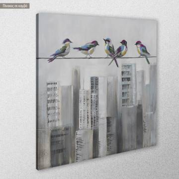 Canvas print Gray city, colorful birds 2