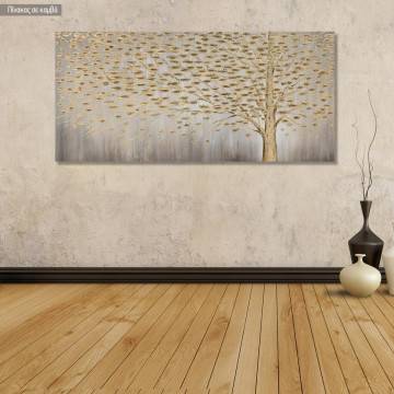 Canvas print Golden tree and leaves, panoramic