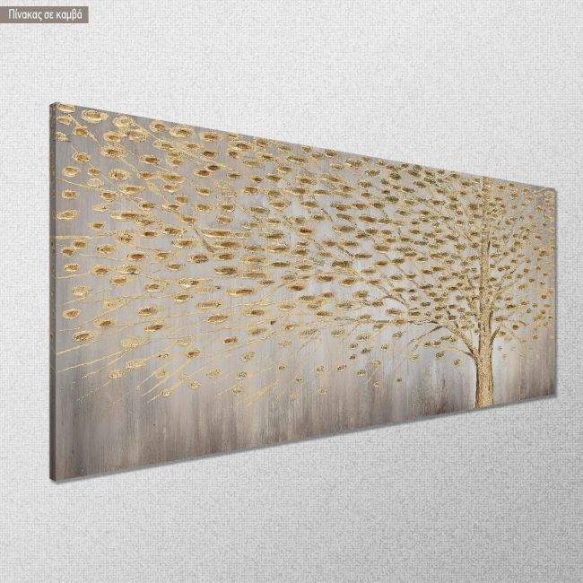 Canvas print Golden tree and leaves, panoramic