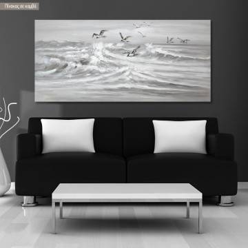 Canvas print Over the gray sea, panoramic