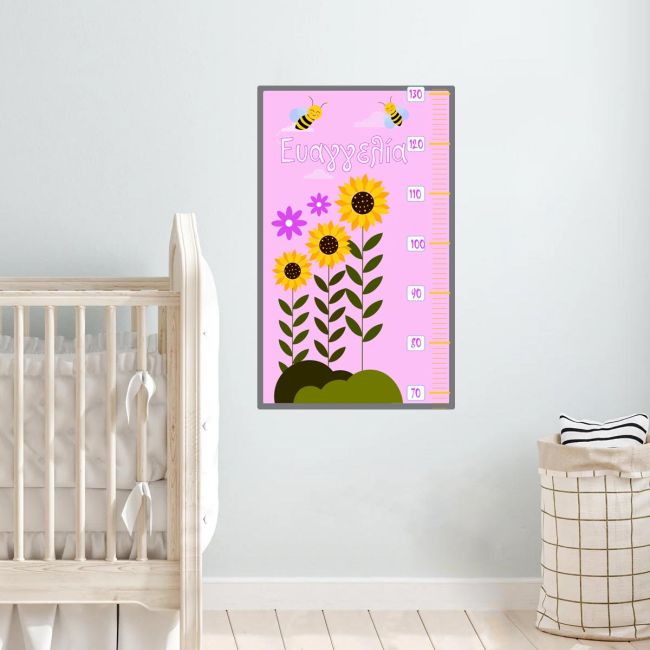 Wall stickers height measure Bees and flowers