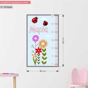 Wall stickers height measure ladybug and flowers
