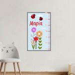 Wall stickers height measure ladybug and flowers